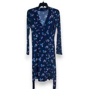 Banana Republic Navy Floral Wrap Midi Dress Long Sleeve‎ Jersey Boho Workwear M
